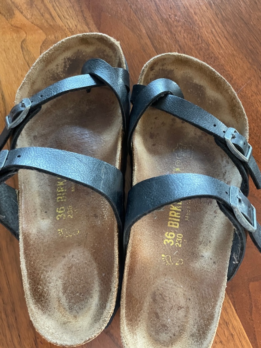 Black Leather Double Strap Slide Sandals - Picture 3 of 4